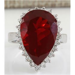 8.70CTW Natural Mexican Fire Opal And Diamond Ring In 14K White Gold