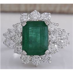 4.58CTW Natural Emerald And Diamond Ring 14K Solid White Gold