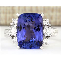 7.10 CTW Natural Blue Tanzanite And Diamond Ring 14k Solid White Gold