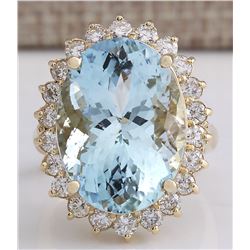 5.78CTW Natural Aquamarine And Diamond Ring In 14K Solid Yellow Gold
