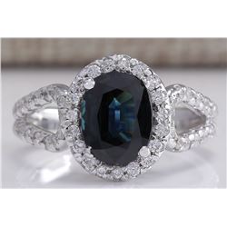 2.91CTW Natural Blue Sapphire And Diamond Ring 14K Solid White Gold