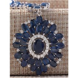 61.35CTW Natural Blue Sapphire And Diamond Necklace In 14K White Gold