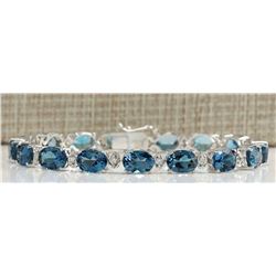 26.60 CTW Natural Topaz And Dimond Bracelet In 14k Solid White Gold