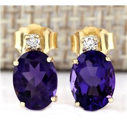 2.55 CTW Natural Amethyst And Diamond Earrings 14k Solid Yellow Gold