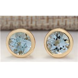3.00 CTW Natural Aquamarine Earrings 14k Solid Yellow Gold