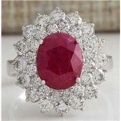 5.80CTW Natural Ruby And Diamond Ring 14K Solid White Gold