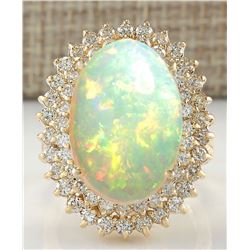 10.38CTW Natural Opal And Diamond Ring 14K Solid Yellow Gold