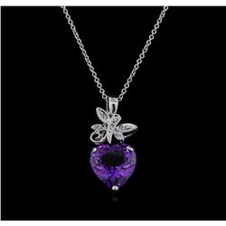 3.42 ctw Amethyst and Diamond Pendant With Chain - 14KT White Gold