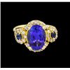 Image 2 : 14KT Yellow Gold 4.01 ctw Tanzanite, Sapphire and Diamond Ring