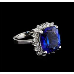 8.58 ctw Tanzanite and Diamond Ring - 14KT White Gold