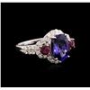 Image 1 : 14KT White Gold 2.70 ctw Tanzanite, Tourmaline and Diamond Ring