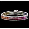 Image 1 : 14.45 ctw Multi Color Sapphire and Diamond Bracelet - 14KT White Gold