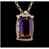 Image 2 : 14KT Yellow Gold 73.39 ctw Ametrine & Diamond Pendant with Chain