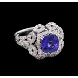 2.71 ctw Tanzanite and Diamond Ring - 14KT White Gold