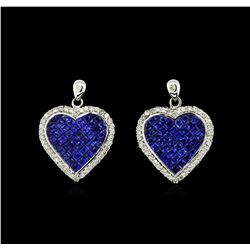 9.58 ctw Blue Sapphire and Diamond Earrings - 18KT White Gold