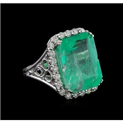 GIA Cert 22.51 ctw Emerald and Diamond Ring - 14KT White Gold