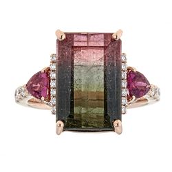 7.44 ctw Tourmaline, Rubellite and Diamond Ring - 14KT Rose Gold