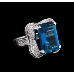 14KT White Gold 16.86 ctw Blue Topaz and Diamond Ring