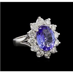 3.66 ctw Tanzanite and Diamond Ring - 14KT White Gold