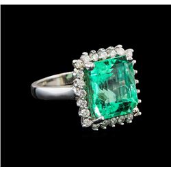 GIA Cert 7.13 ctw Emerald and Diamond Ring - 14KT White Gold