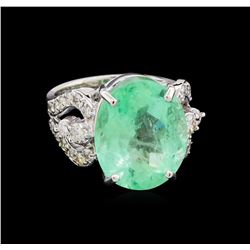 GIA Cert 11.16 ctw Emerald and Diamond Ring - 14KT White Gold