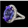 Image 1 : 21.48 ctw Tanzanite and Diamond Ring - 14KT White Gold
