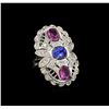 Image 1 : 2.18 ctw Pink Sapphire, Tanzanite and Diamond Ring - 14KT White Gold