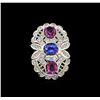 Image 2 : 2.18 ctw Pink Sapphire, Tanzanite and Diamond Ring - 14KT White Gold