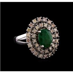 2.10 ctw Emerald and Diamond Ring - 14KT White Gold