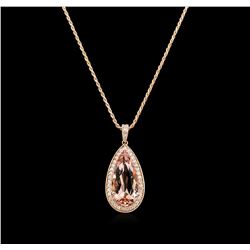 9.50 ctw Morganite and Diamond Pendant With Chain - 14KT Rose Gold