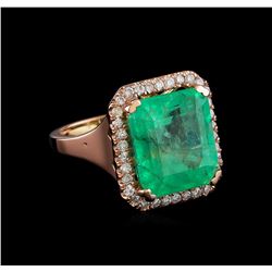 11.44 ctw Emerald and Diamond Ring - 14KT Rose Gold