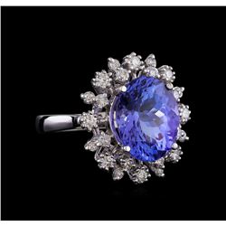 6.33 ctw Tanzanite and Diamond Ring - 14KT White Gold