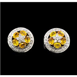 18KT White Gold 1.90 ctw Yellow Sapphire and Diamond Earrings