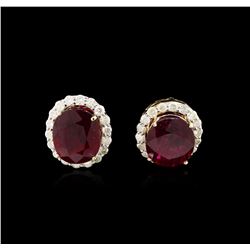 12.36 ctw Ruby and Diamond Earrings - 14KT Yellow Gold