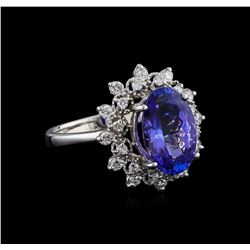 3.60 ctw Tanzanite and Diamond Ring - 14KT White Gold