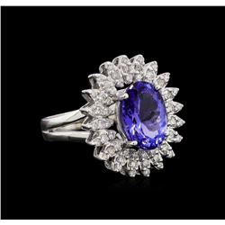 3.58 ctw Tanzanite and Diamond Ring - 14KT White Gold