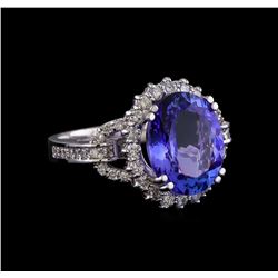 5.75 ctw Tanzanite and Diamond Ring - 14KT White Gold