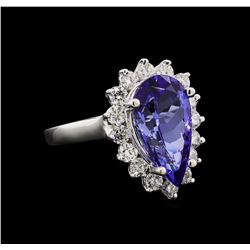 4.98 ctw Tanzanite and Diamond Ring - 14KT White Gold