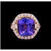 Image 2 : 8.20 ctw Tanzanite and Diamond Ring - 14KT Rose Gold