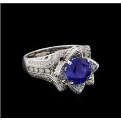 3.73 ctw Sapphire and Diamond Ring - 18KT White Gold