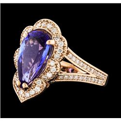 3.12 ctw Tanzanite and Diamond Ring - 14KT Rose Gold