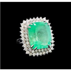 GIA Cert 19.97 ctw Emerald and Diamond Ring - 14KT White Gold