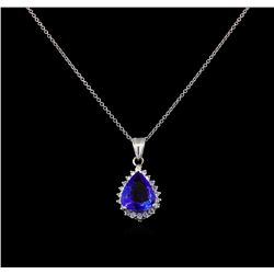 4.00 ctw Tanzanite and Diamond Pendant With Chain - 14KT White Gold