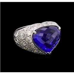 13.10 ctw Sapphire and Diamond Ring - 18KT White Gold