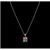 Image 2 : 2.00 ctw Multi Sapphire and Diamond Pendant With Chain - 14KT White Gold