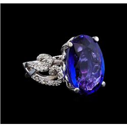 GIA Cert 11.49 ctw Tanzanite and Diamond Ring - 14KT White Gold