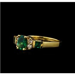 1.06 ctw Emerald and Diamond Ring - 14KT Yellow Gold