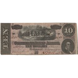 1864 $10 Confederate States of America Bank Note