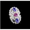 Image 1 : 3.20 ctw Tanzanite, Pink Sapphire and Diamond Ring - 14KT White Gold