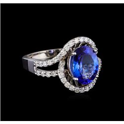 3.52 ctw Tanzanite and Diamond Ring - 14KT White Gold